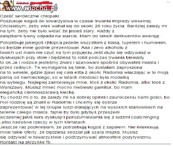 "Gdy nie chcesz iść z Ryśkiem na wesele"