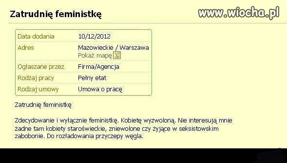Jest praca dla feministek 
