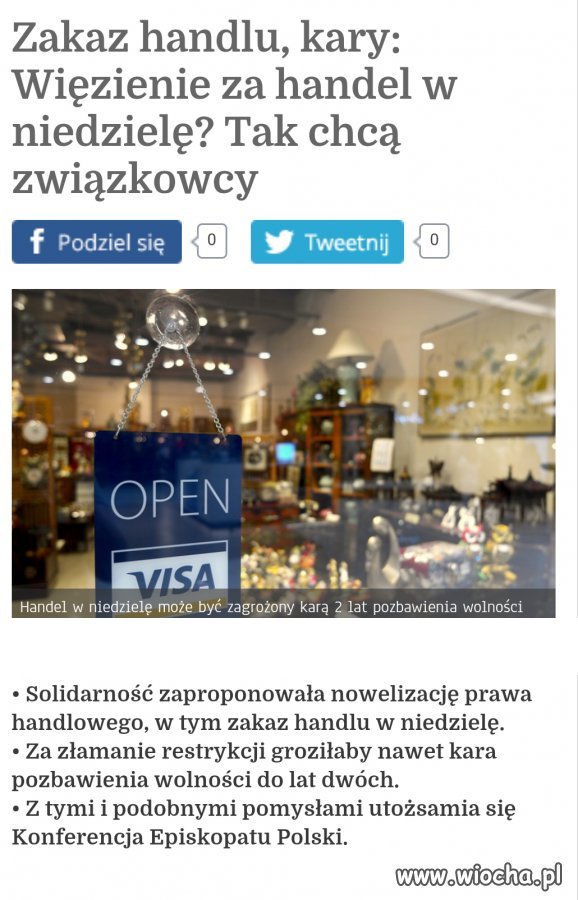 Dwa lata pierdla za handel w niedziele 