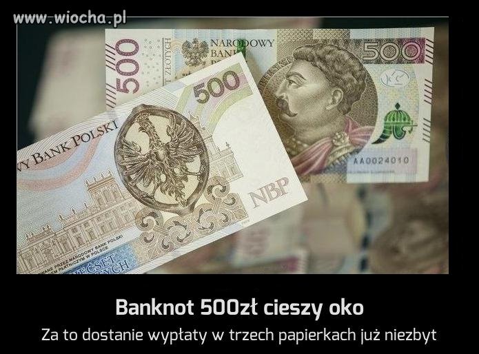 Banknot 500zł cieszy oko