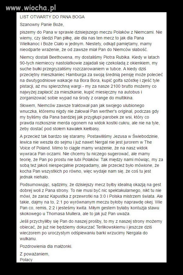 List do Pana Boga
