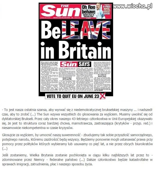 The Sun o wyjściu Wielkiej Brytanii z UE