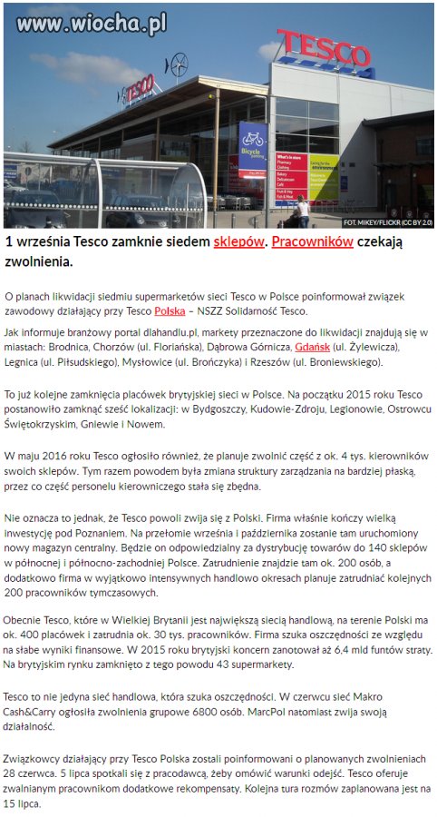 TESCO zamyka tylko parę sklepów powinno zamknąć
