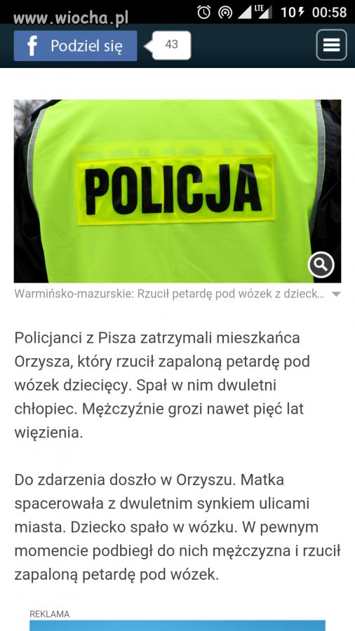 38 latek rzucił petardę pod wózek z 2 latkiem