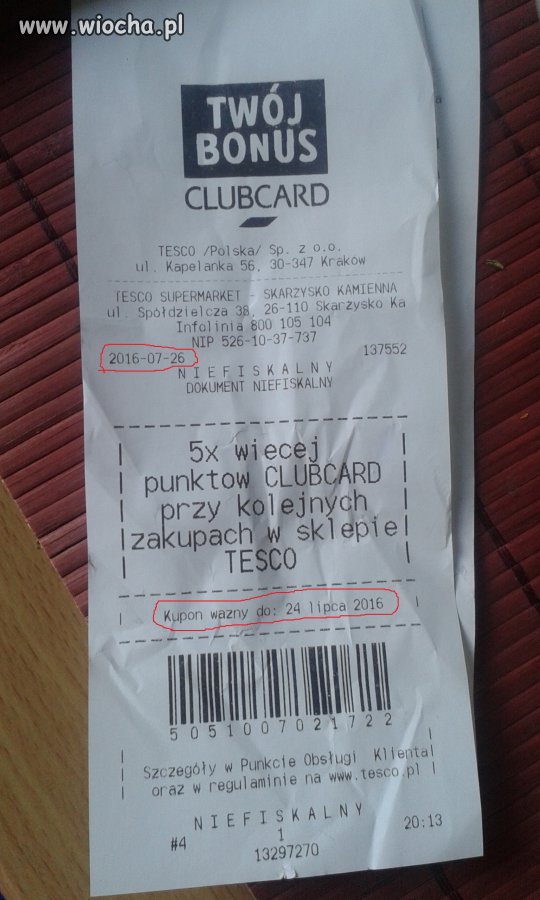 Nieważny kupon w TESCO 