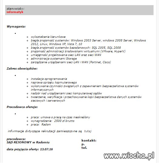 Praca Informatyk w Sądzie