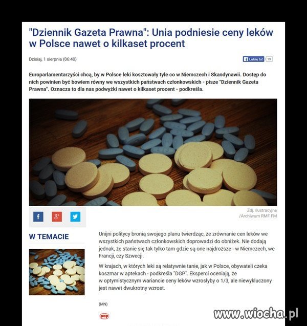Ceny leków pójdą w górę.Tak chce UE.
