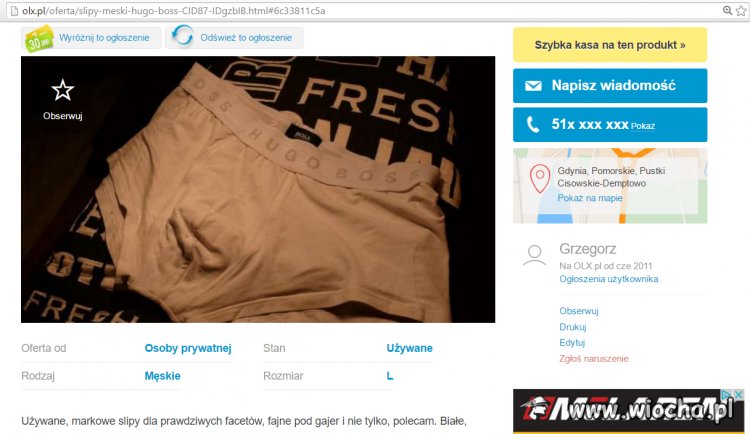 Używane gacie na sprzedaż 