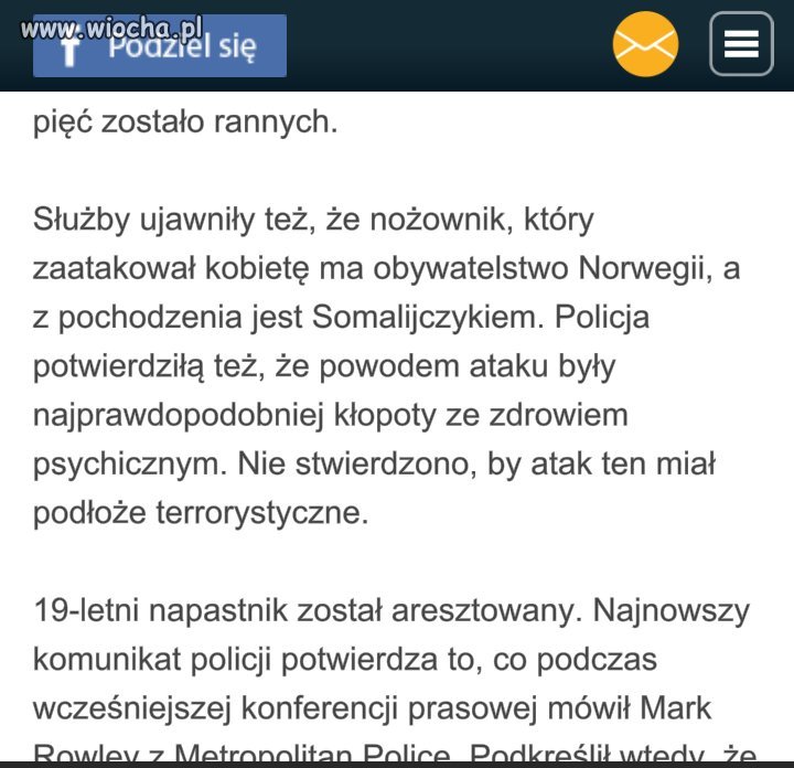 Somalijczyk atakuje ludzi nożem. Zabija kobietę.