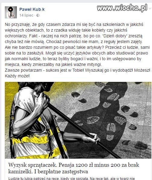 Pszenno-buraczany cham poniża sprzątaczki