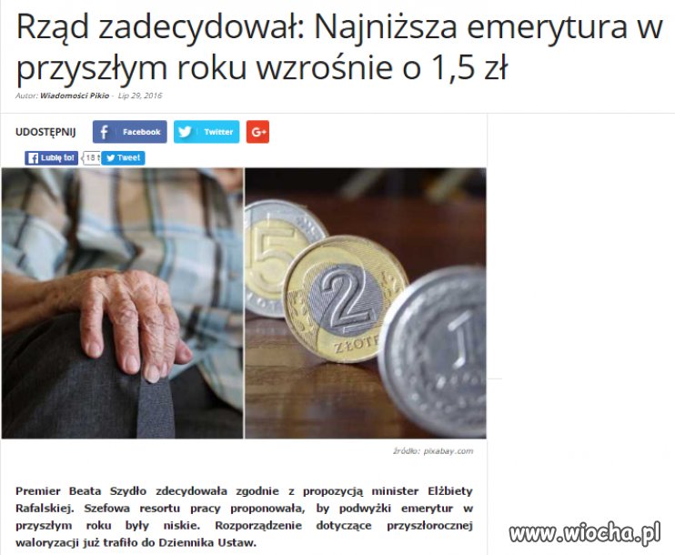 Podwyżka emerytury o równowartość 1kg ziemniaków 