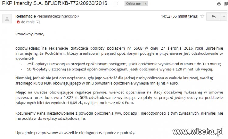 Opóźnienie pociągu którym jechałem wyniosło 3h...