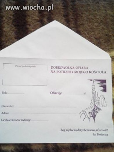 Dzisiejsza ofiara będzie przekazana na cele