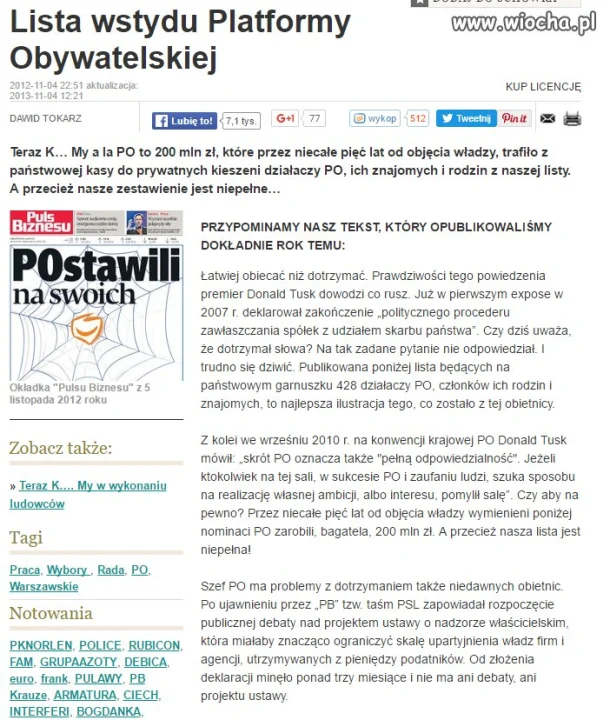 Artykuł z czasu rządów PO.