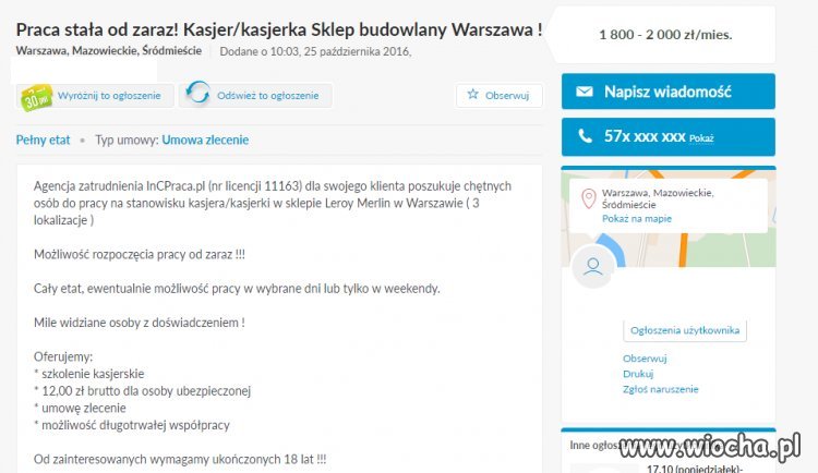 1320,34 zł. Dzisiejsze ogłoszenie o pracy stałej.