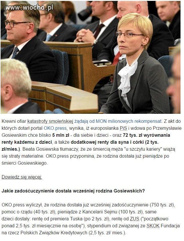 Gosiewska żąda jeszcze 5-ciu baniek za Smoleńsk