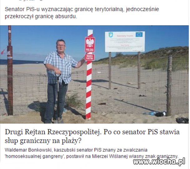 Stawia słup stylizowany na znak granicy państwowej 