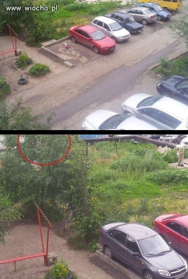 Sąsiad postawił rower na miejscu dla samochodu 