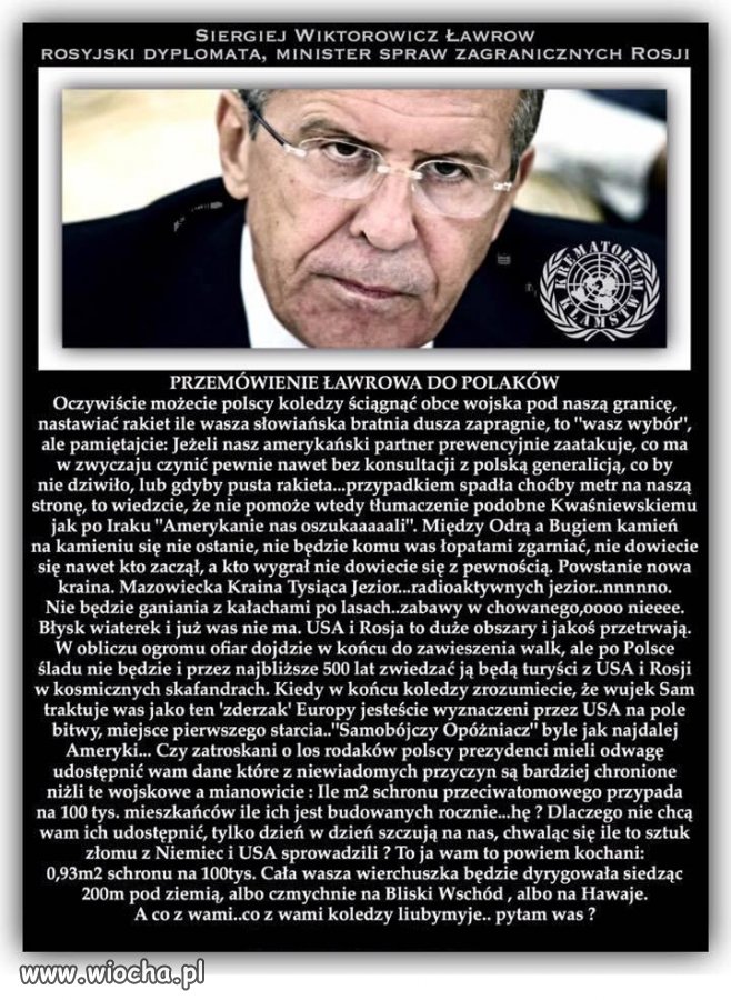 Ciekawe słowa Ławrowa. I jest w nich niestety