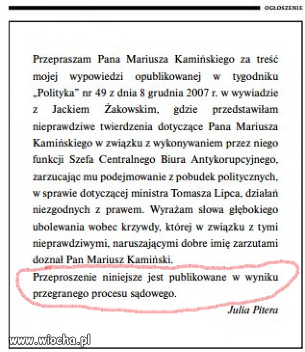 Przeprosiła bo musiała