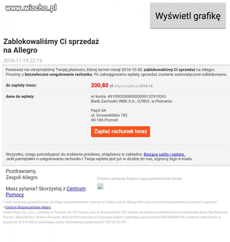 Uwaga na fałszywe maile z Allegro