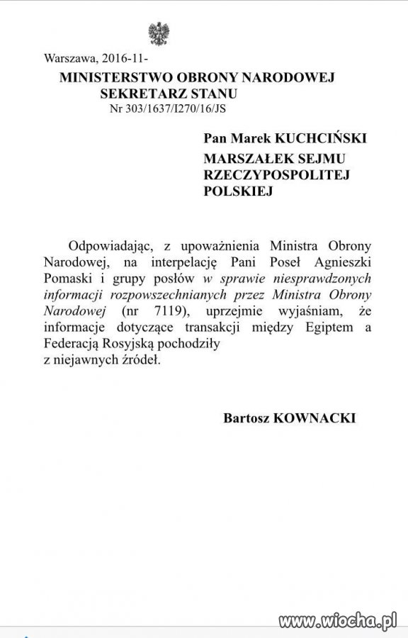 Oficjalna odp. MON w temacie Mistrali 