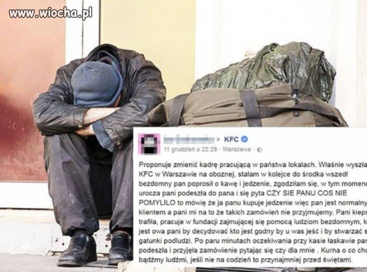 Chciał kupić bezdomnemu posiłek w KFC 