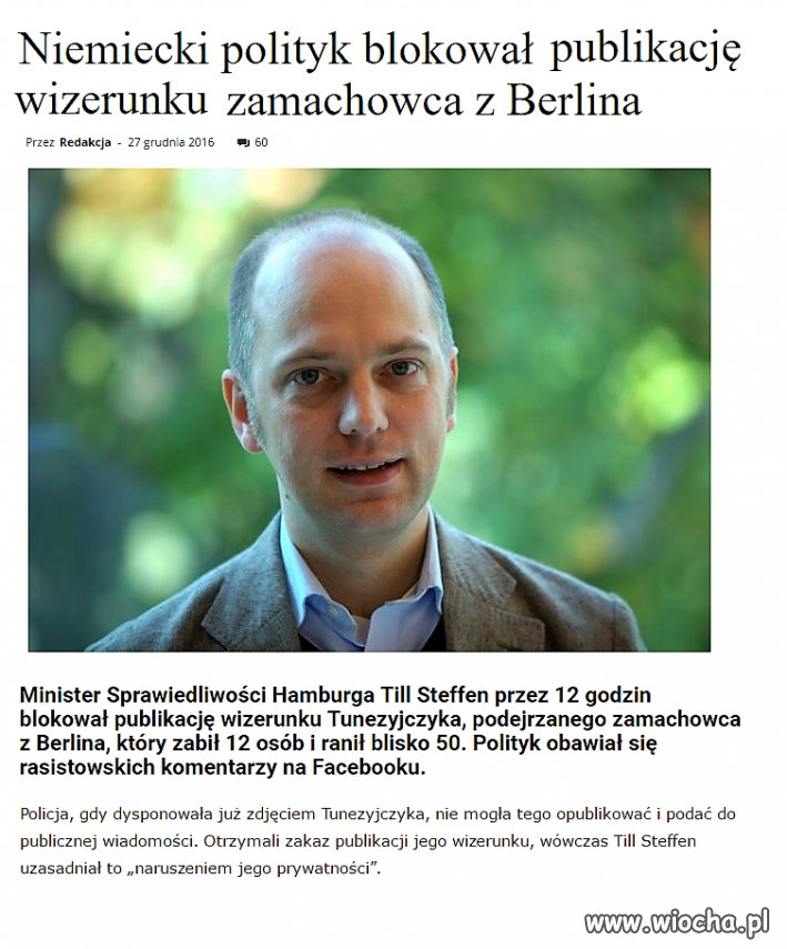 W Niemczech blokowali wizerunek zamachowca