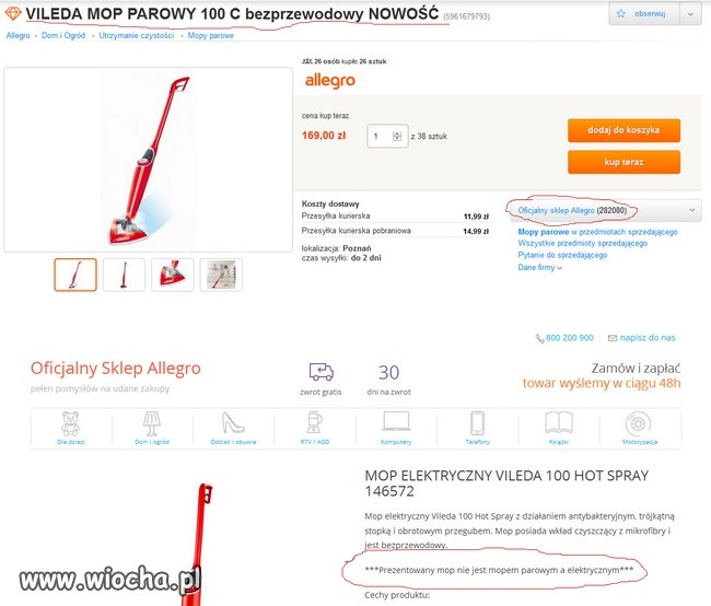Allegro oficjalny sklep vieleda mop parowy 