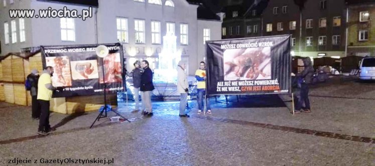 Drastyczne zdjęcia płodów w centrum Olsztyna