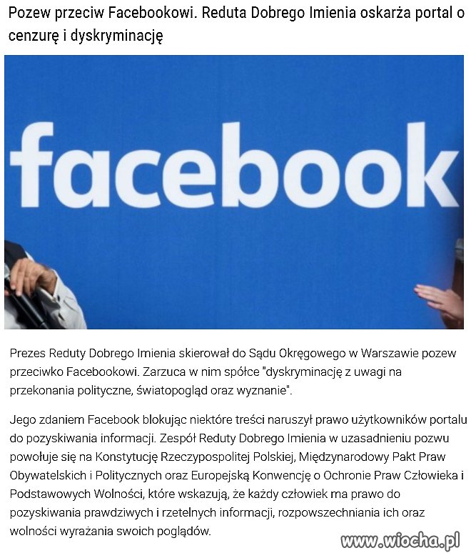 Facebook do sądu za cenzurę.