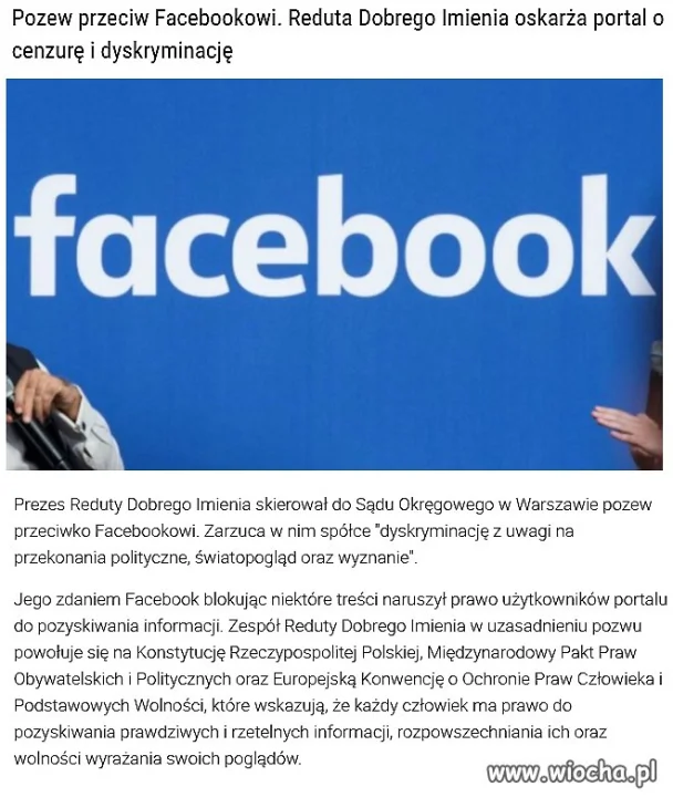 Facebook do sądu za cenzurę.