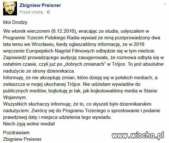 Preisner porównuje obecny czas do stanu wojennego, bojkotuje media publiczne