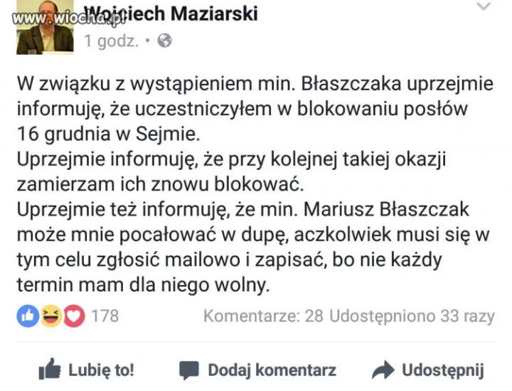 W odp. Do min. Błaszczaka 