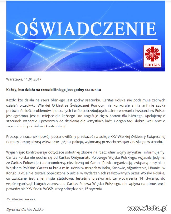 Caritas wspomaga WOŚP