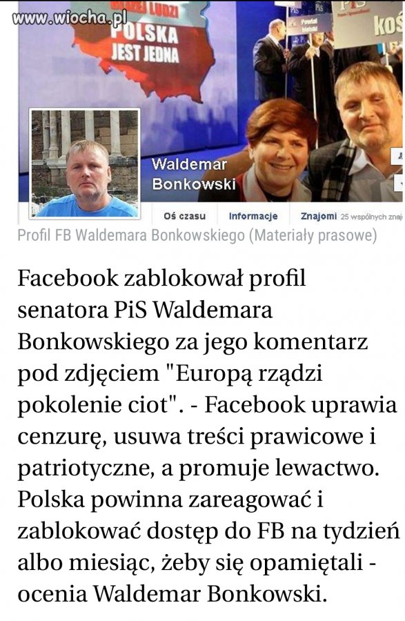 Rasowy burak z PiSu chce zablokowania fb w Polsce 
