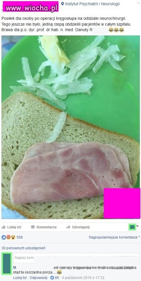 Dalszy ciąg z serii "smaczne jedzenie w szpitalu".