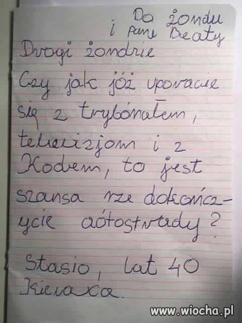 List typowego Wyborcy PIS do Pani Premier.