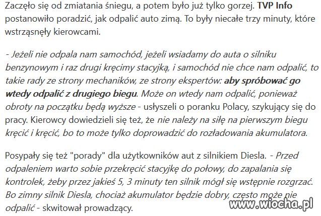 TVP info radzi jak odpalić auto zimą