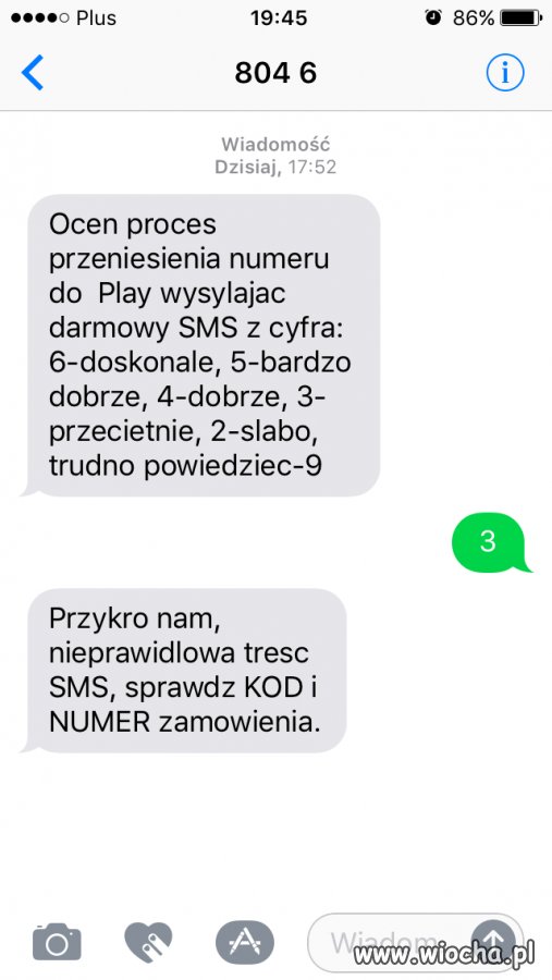 SMS z oceną usługi Play
