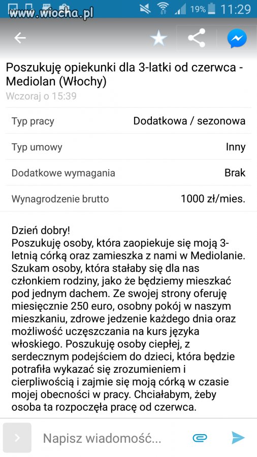 Praca za 1000 zł w mediolanie