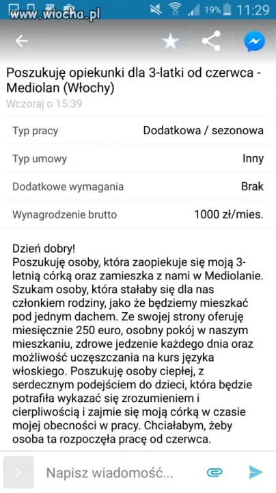 Praca za 1000 zł w mediolanie