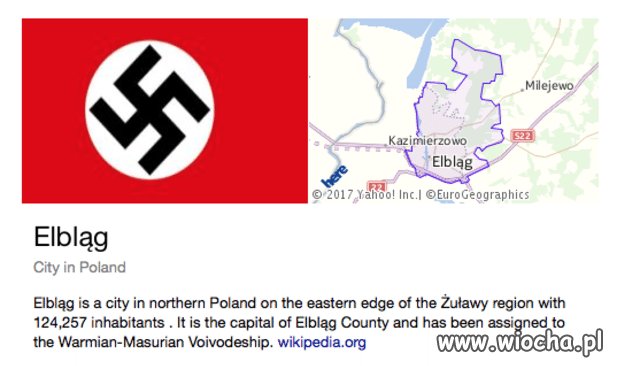 Po wpisaniu w Yahoo „Elbląg” - swastyka
