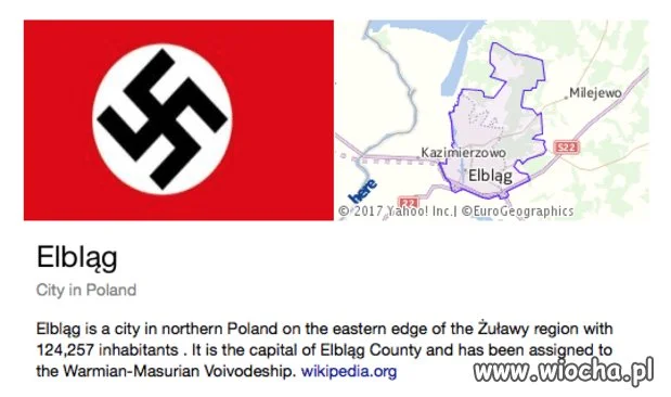 Po wpisaniu w Yahoo „Elbląg” - swastyka