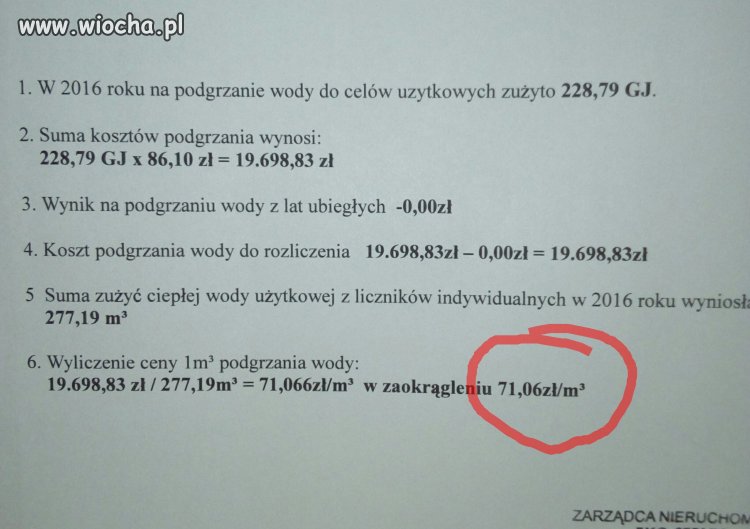 Opłata za podgrzanie wody. Cena kosmos. 