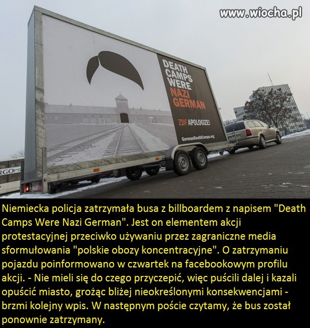 Billboard z napisem "Death Camps Were Nazi German"