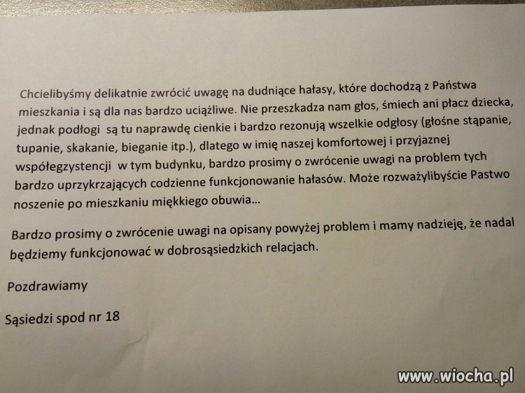 Karteczka od sąsiadów w bloku...