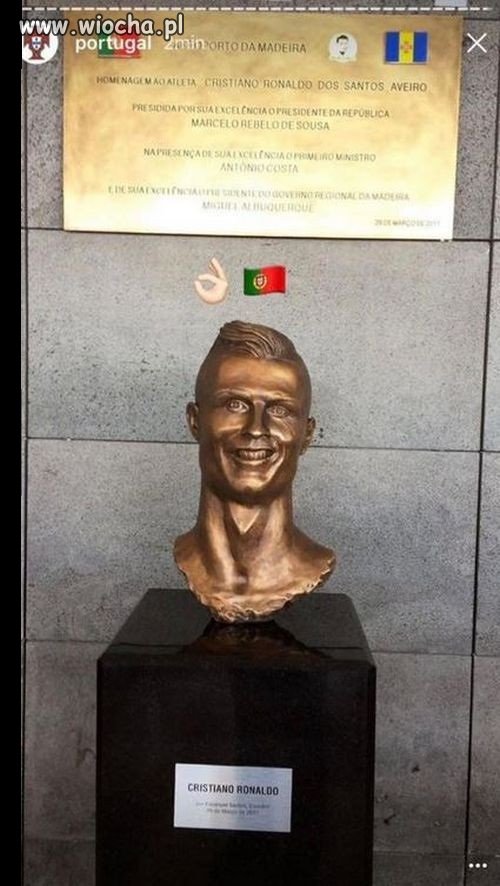 Popiersie Cristiano Ronaldo na lotnisku na Maderze