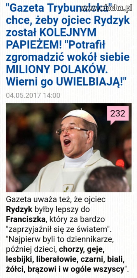 Ojciec Rydzyk powinien też Matką Teresą zostać