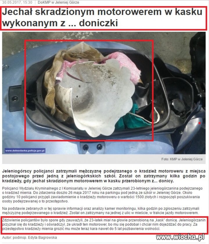 Z donicą na głowie na kradzionym złomie.